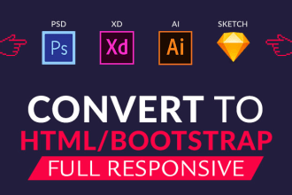 convert xd to HTML, PSD, figma, sketch, ai to HTML bootstrap