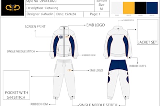 do clothing tech pack and fashion mockup design
