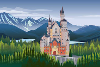 draw vector illustration  for landscape,objects in 24 hours