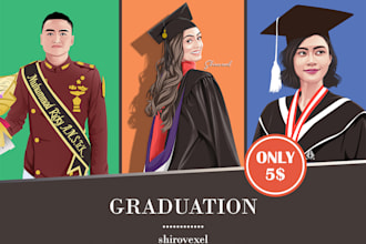 do graduation cartoon portrait of your photo 12 hours