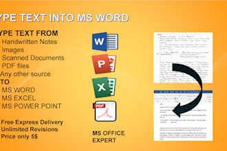 type text from handwritten notes, images into ms world