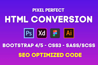 convert PSD to html, xd to html, psd to html responsive with bootstrap