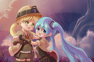 draw an anime illustration with background