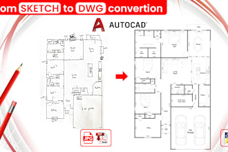 convert and modify sketch, PDF to detailed autocad drawing