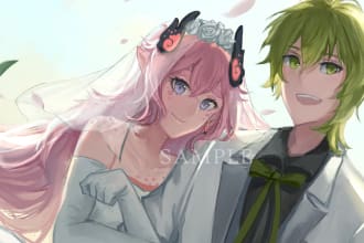 draw cute anime couple for you