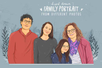 illustrate cute doodle portrait for couple or family