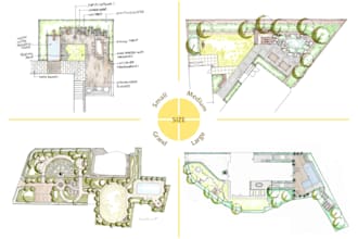 design garden plans and renderings, with planting and hardscape details