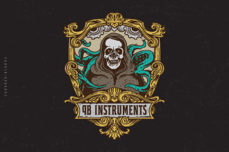 create horror skull halloween illustration logo badge