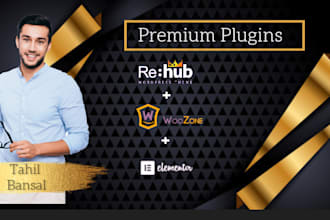 install rehub theme, woozone and elementor pro for your website