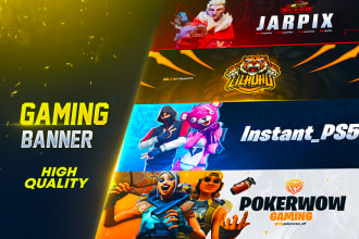 design a gaming twitch banner, youtube, twitter, facebook
