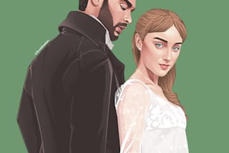 draw a couple potrait illlustration in 1 days