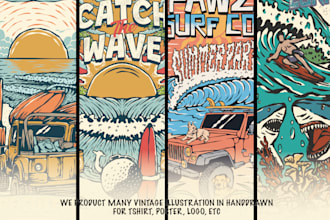 create vintage retro summer illustration for tshirt design