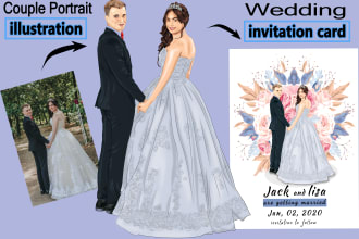 create a beautiful couple, family, and wedding portrait illustration