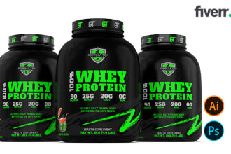 do label design, supplement label, whey protein with a mockup