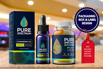 do perfect cosmetic, food packaging box, cbd, sauce label with photoshop mock up