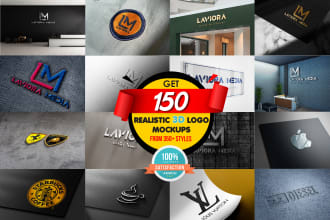 place your logo into 150 photorealistic 3d mockups