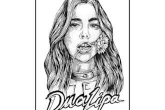 draw your portrait in a line art or engraving style