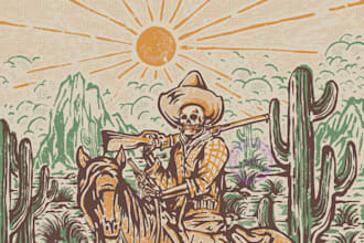 hand drawn a vintage western cowboy logo or badge for tshirt