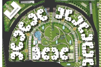 render architectural site plan, master plan, town plan, landscape