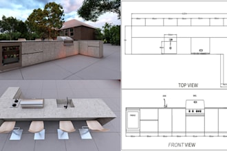 design your 3d outdoor kitchen with measurements plan and walkthrough