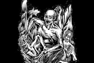 draw detailed darkart and skull illustration with my style