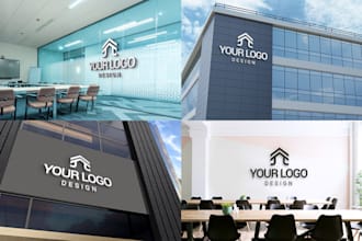 create 50 realistic 3d office interior and building logo mockups for your brand