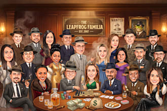 create a group cartoon portrait or family caricature for you
