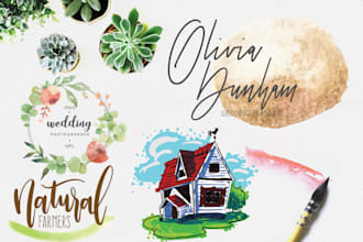 do watercolor and hand drawn logo design
