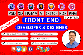 do frontend web development, psd to html, xd to html, figma to html conversion