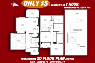 do 2d floor plan from matterport, custom professional design