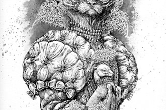 create unique, imaginative hand drawn artwork
