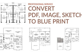 redraw old architectural blueprint, hand sketche,  PDF into autocad 2d drawing