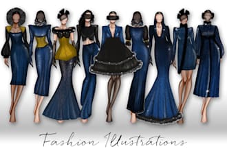 draw your fashion sketch, designs and flat illustration