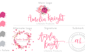 design feminine custom watercolor logo and brand kit