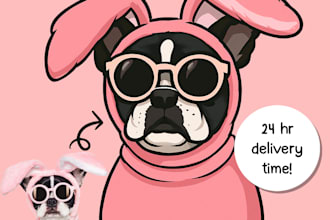 draw a custom dog and cat pet portrait from your photo