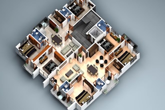 create 3d floor plan and render project on demand