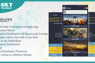 create tournament app with admin panel like bgmi, pubg, cod, free fire, ludo