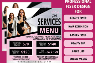 design hair extension flyer, lash extension flyer and beauty flyer