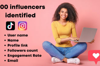 find 100 niche based instagram or tiktok influencers for you