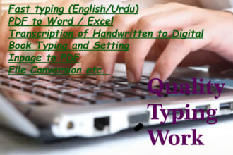 do data entry within 1 day, file conversion, english urdu typing, formatting