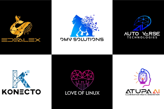 do modern geometric line art tech startup, security  logo
