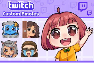 create chibi cute custom twitch emotes, sub badges, sticker