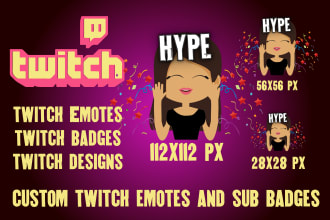 design cute twitch emotes and sub badges
