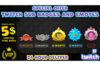 design twitch sub badges, twitch emotes, twitch badges