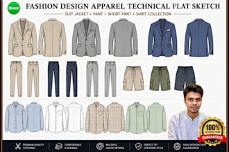 do fashion illustration clothes design with details techpack