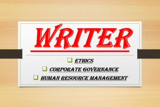 write articles on corporate governance, ethics and hrm