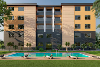 render 3d exterior elevations of houses, restaurants, apartments