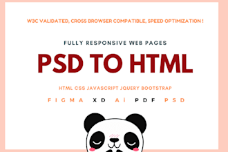 convert PSD, xd, ai, figma, PDF to HTML CSS bootstrap responsive website