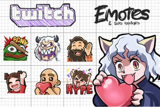 draw custom cute character twitch emotes or badges for you