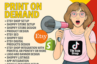 setup shopify etsy print on demand store or website using printful